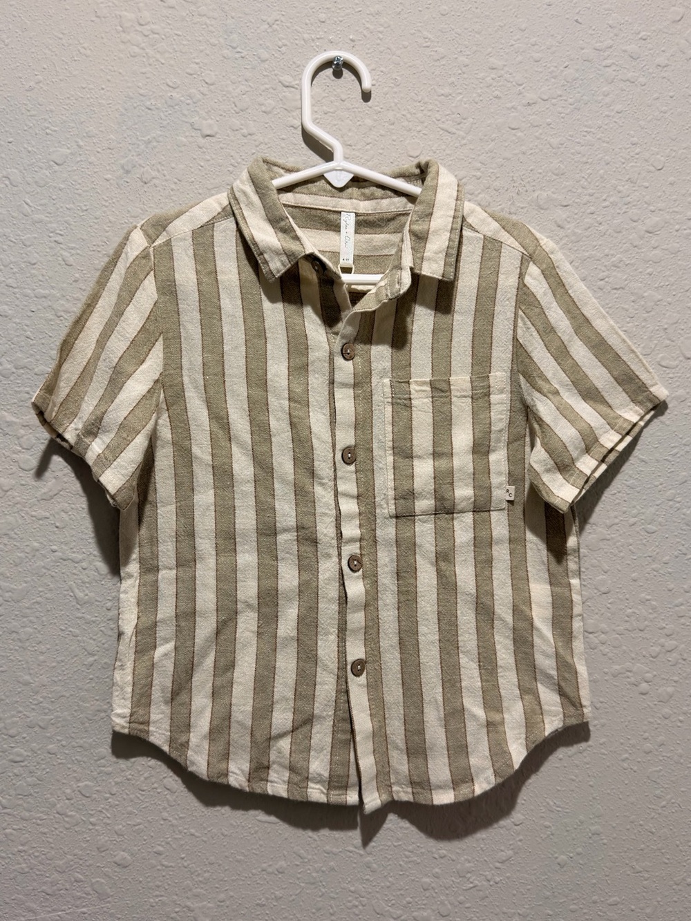 Rylee + Cru Linen Vertical Stripe Short-Sleeve Button Shirt 4-5 Years
